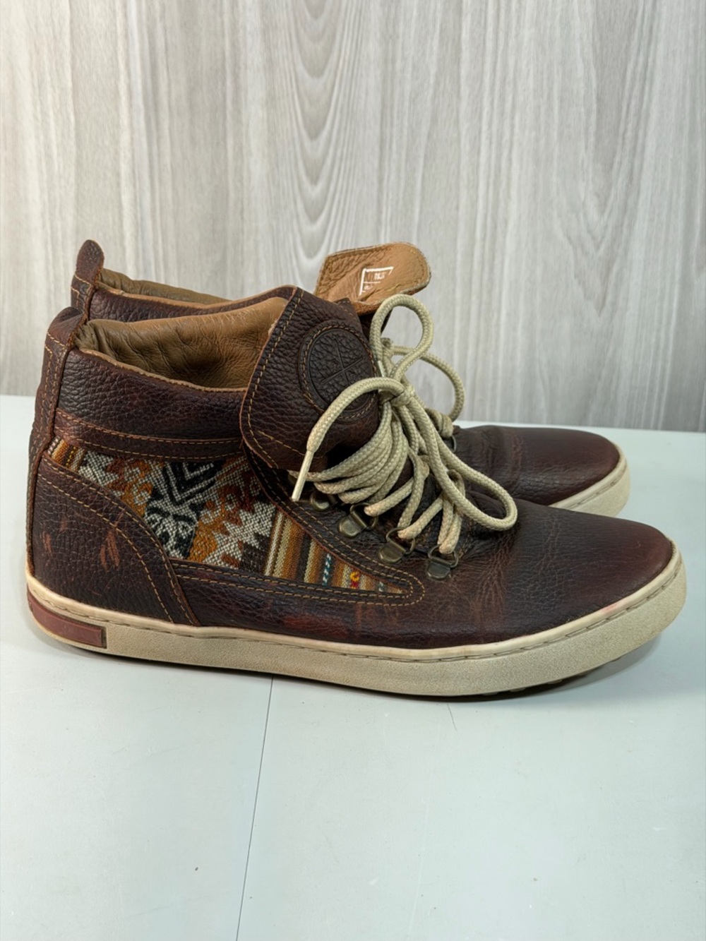 Inkkas Brown Leather Camping‎ Boots Outdoor Hiking Shoe M 9/W 11 Peruvian Fabric